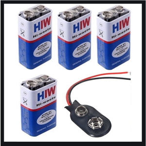 4Pcs. 9V Battery HIW-HW 9V with Connector| Multipurpose HIW-HW 9V Battery | 4 Pieces | Corrosion Free Connector Point