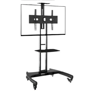 Portable TV Cart Height Adjustable - 32 To 75 Inch Mobile TV Stand With Webcam Shelf/Wheels, Floor Trolley For School/Office